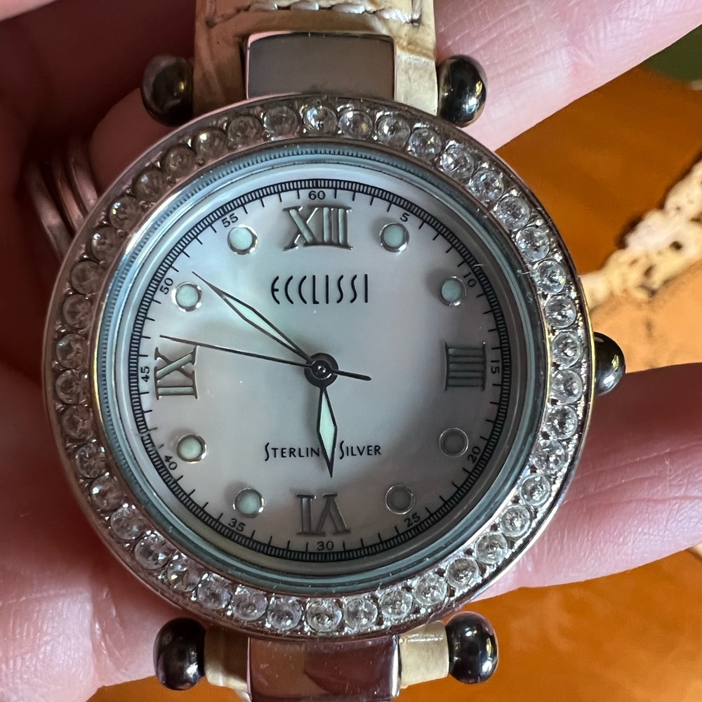 Vintage ECCLISSI Sterling Silver Swarovski Bezel Women’s Watch
